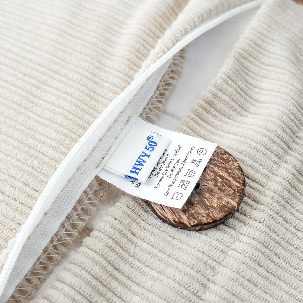 HWY 50 Cream White Chenille Throw Pillow Covers 20x20 Inch with Triple Buttons, Soft Farmhouse Accent Decorative Cushion Cases for Couch Sofa Bed Living Room Pack of 2