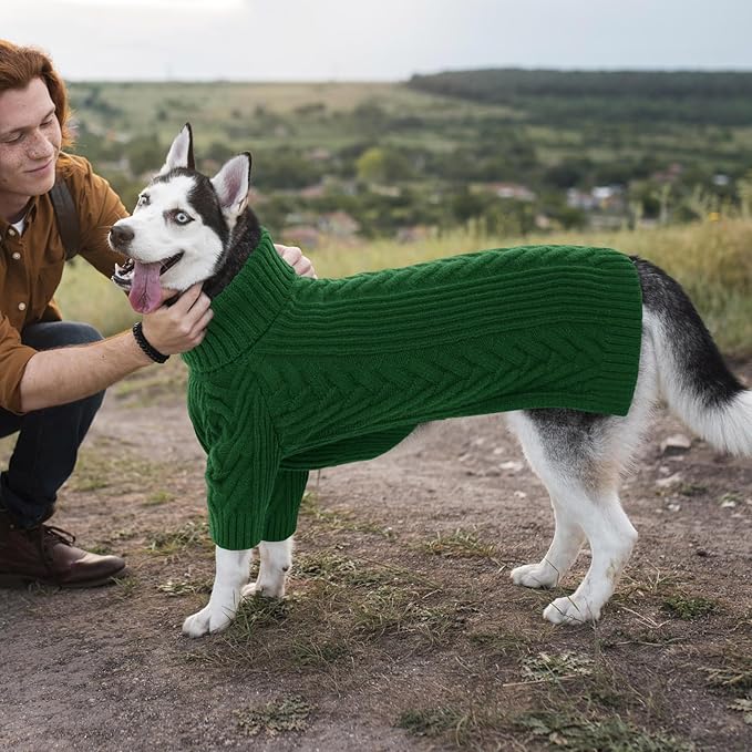 ASENKU Extra-Large Dog Sweater, Dog Sweaters for Extra Large Dogs, Pet Sweatshirt Apparel Turtleneck Pullover Winter for Doberman, Great Dane (Dark Green, 4XL)