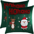LUOYEHK Christmas Pillow Covers 18x18 Set of 2 Cute Santa Claus and Reindeer Decorative Green Pillow Cases Winter Holiday Velvet Embroidered Cushion Covers for Couch Sofa Bed