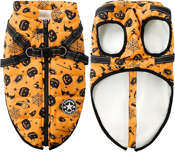 Aiboria Dog Jackets Windproof Outfit Coat Dog Vest Harness Puppy Warm Jacket Halloween Orange XXL