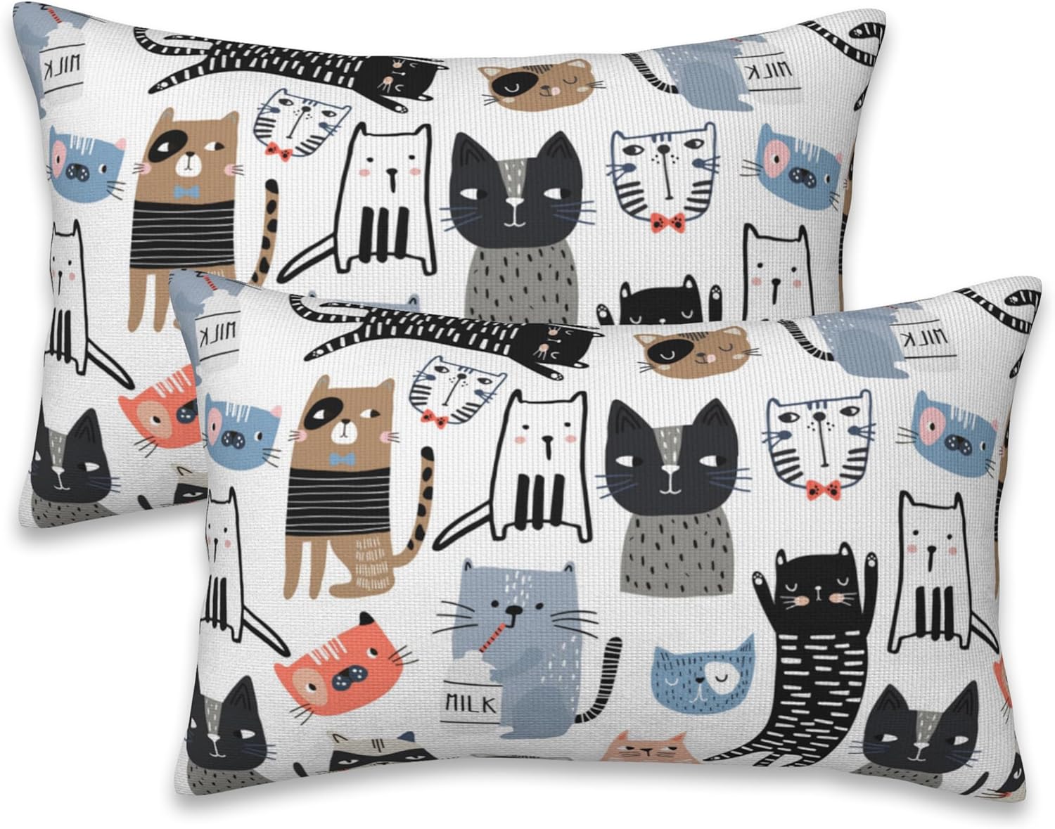 Throw Pillow Cover Case Funny Cats Pillow Covers 20x12 Inch Set of 2,Soft Decorative Throw Pillow Case for Living Room Bedroom Sofa Couch Cushion Covers