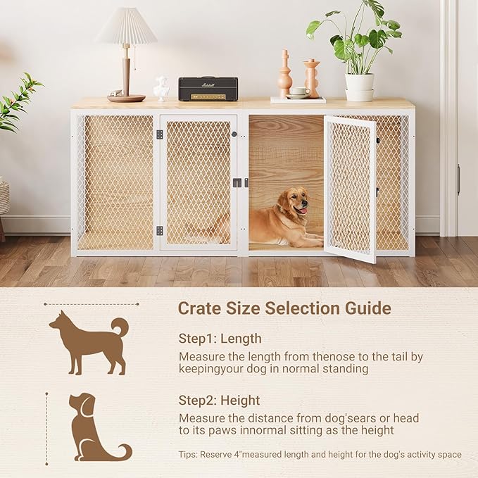 71.6 Inch Dog Crate Furniture for 2 Dogs, XXL Double Cage with Removable Divider & Large Doors, Heavy Duty Wooden Dog Kennel, Indoor Pet House (Light Oak, 71.6x31.9x22.4'')