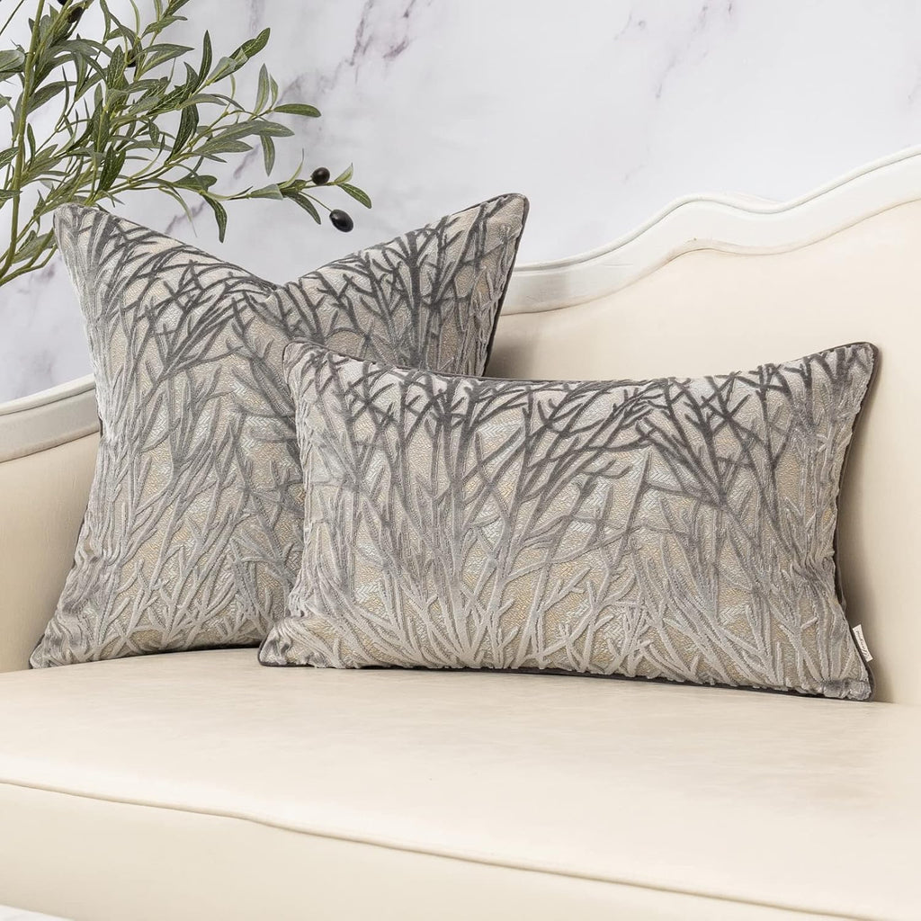 Yangest Dark Grey Twigs Throw Pillow Cover Branches Velvet Cushion Case Neutral Pillowcase for Sofa Couch Bedroom Living Room Home Decor,20x20 Inch