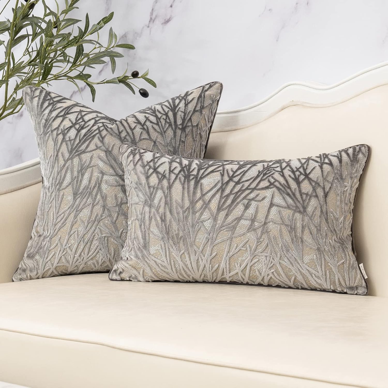 Yangest Dark Grey Twigs Throw Pillow Cover Branches Velvet Cushion Case Neutral Pillowcase for Sofa Couch Bedroom Living Room Home Decor,20x20 Inch