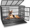 54/48/42/38 inch Heavy Duty Indestructible and Escape-Proof Dog Crate Cage Kennel for Large Dogs, High Anxiety Dog Crate with Removable Wire Trays and Wheels, Extra Large XL XXL, Black