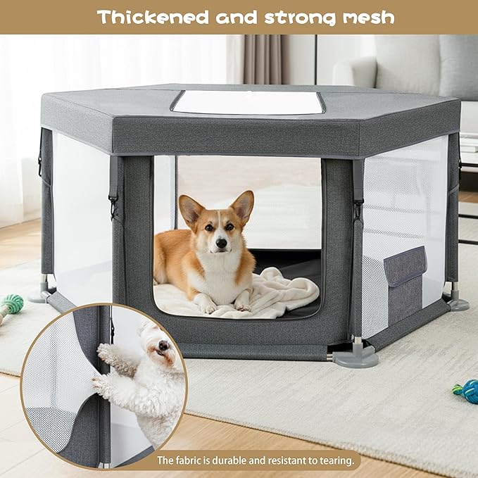 43"x43"x25" Dog Playpen, Pet Playpen for Small Dogs/Puppies & Cats, Puppy Playpen with Gate, Indoor & Outdoor Heavy-Duty Dog Fence with Thickened Fabric & Stainless Steel Pipes