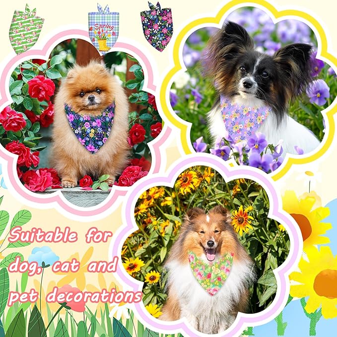 60 Pcs Spring Summer Dog Bandanas Bulk Adjustable Floral Puppy Scarves Pet Bandana Washable Flower Puppy Grooming Bandana for Small Medium Large Breed Dog Cat Pet Grooming Accessories