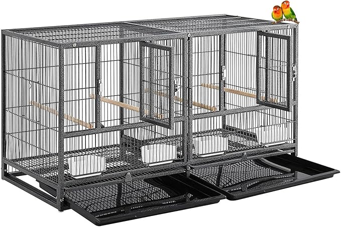 Combo Stacker Center Divided Breeder Breeding Bird Flight Double Rolling Cage for Aviaries Canaries Cockatiels Lovebirds Finches Budgies Small Parrots (BlackVein, One Stacker Without Stand)