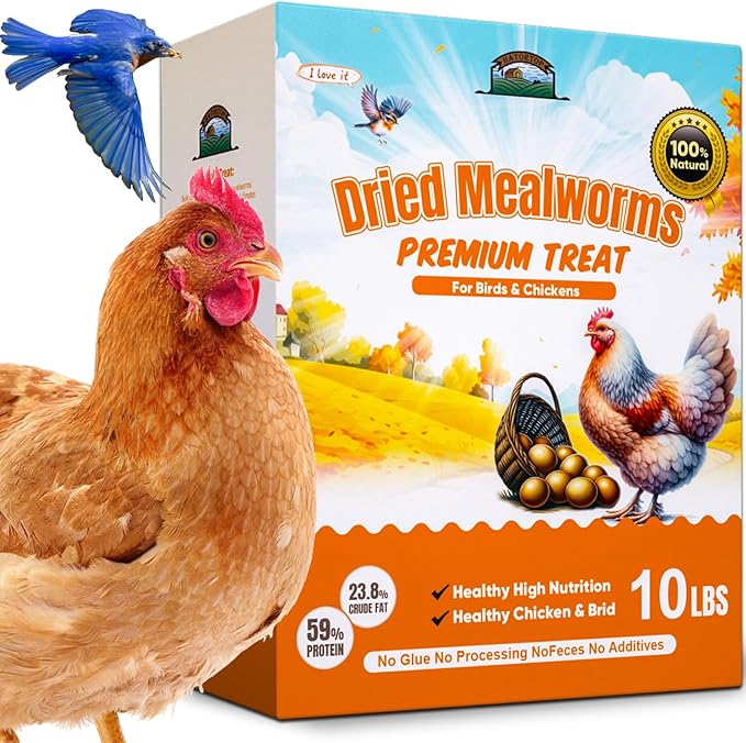 Dried Mealworms 10LB - Non-GMO Meal Worms for Chickens & Birds - Insect Protein Poultry Feed, Natural Chicken Worms ideal for Wild Birds, Reptile Tasty Bird Treats, Laying Hens,Bird Seed Alternative