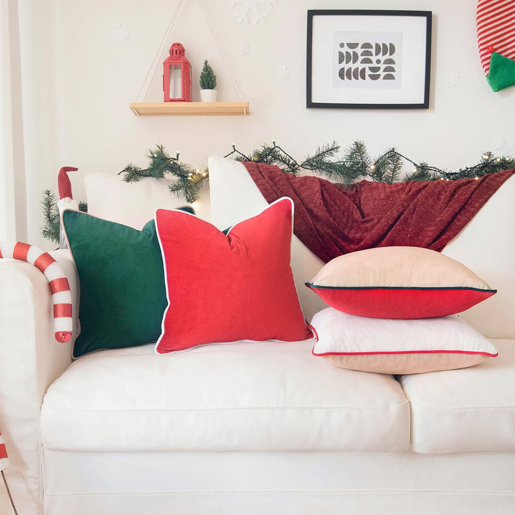 MONDAY MOOSE Christmas Decorative Throw Pillow Covers Cushion Cases, Set of 4 Soft Velvet Double-Sided Designs, Mix and Match for Home Decor, Pillow Inserts Not Included (20x20 inch, Red/Green)