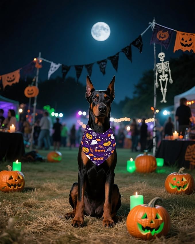 PET SHOW 100 Pack Halloween Large Dog Bandanas Bulk No Seam Pumpkin Ghost Triangle Bibs Scarves XL for Male Female Pets Adjustable Grooming Kerchiefs for Extra Large Dogs Costume Accessories(Large)