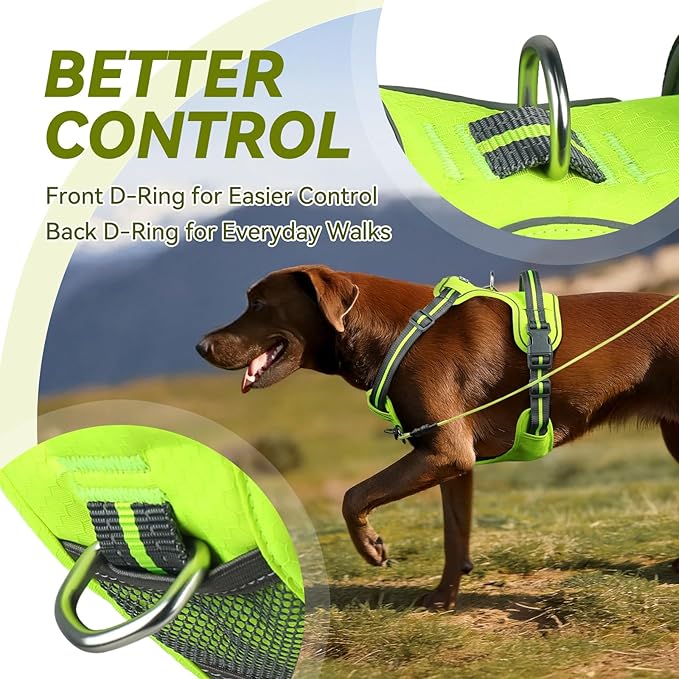 VIVAGLORY Dog Harness Easewalk No Pull Dog Harness with Handle & Front Back Clip for Training Lifting, Easy On Adjustable Padded No Pull for Pet & Puppy, S, Bright Yellow