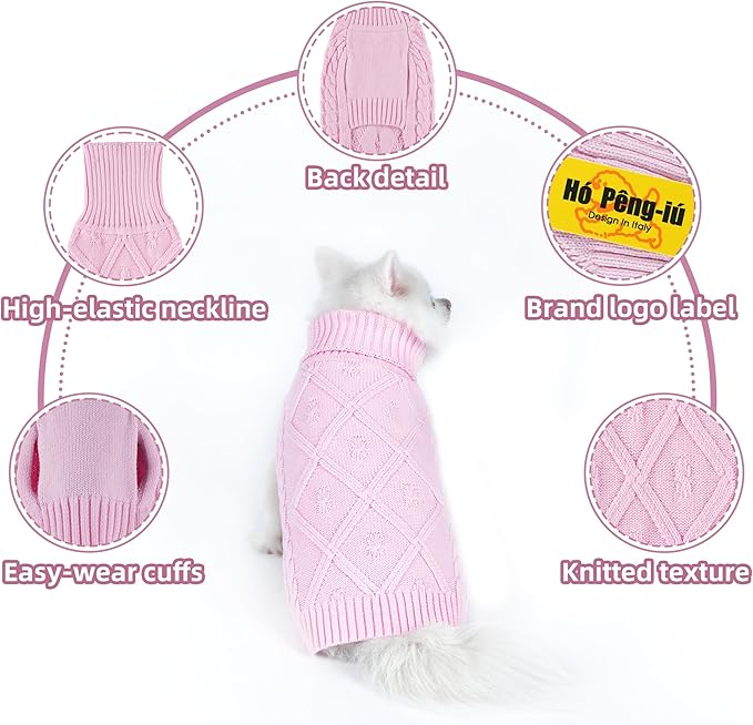 Small/Medium Dog Sweater, Warm Comfy Stretch Dog Winter Coat w/Sleeves & High Neck, Premium Dog Clothes for Schnauzer-Best for Holidays, Daily Walks M Pink