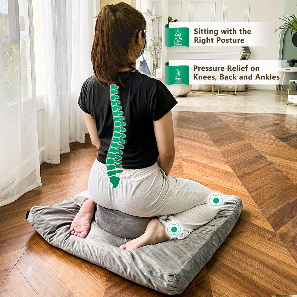 Hihealer Meditation Cushion, Traditional Tibetan Meditation Pillow Velvet Cover - Large Floor Cushion Seating for Adults - Yoga Buckwheat Bolster for Women、Moms