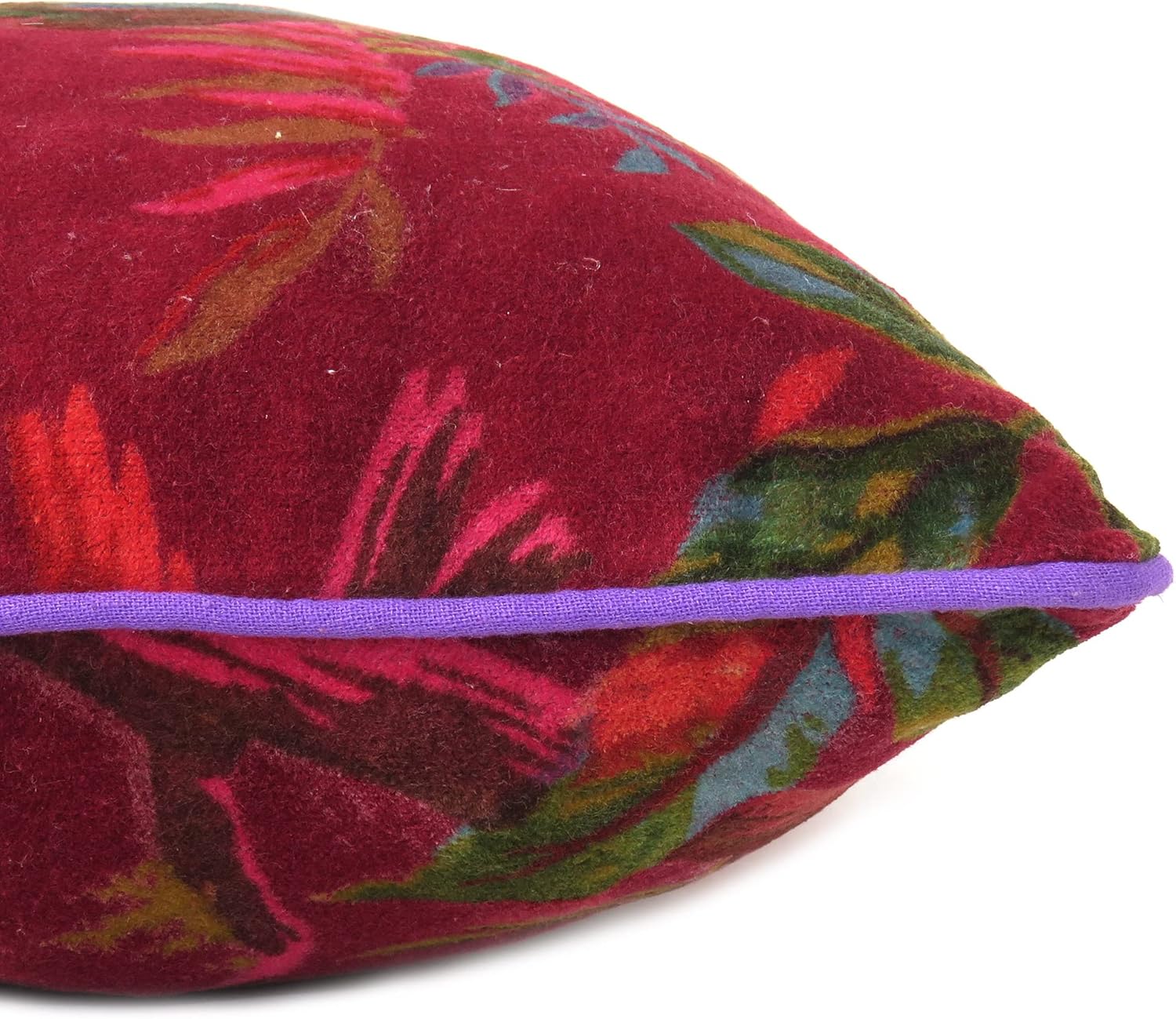 Eyes of India Velvet Floral Flower Bird Throw Pillow Sofa Cushion Cover Case Couch Colorful Boho Chic Bohemian Accent Indian Handmade (Burgundy, 20" x 12")