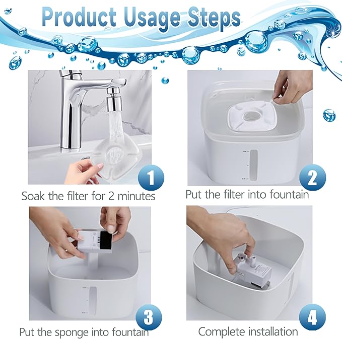 34 Pcs Cat Fountain Filters Replacement Compatible with VEKEN 95oz/2.8L Cat Water Fountain Filters Automatic Dog Water Fountain Filters Pet Fountain