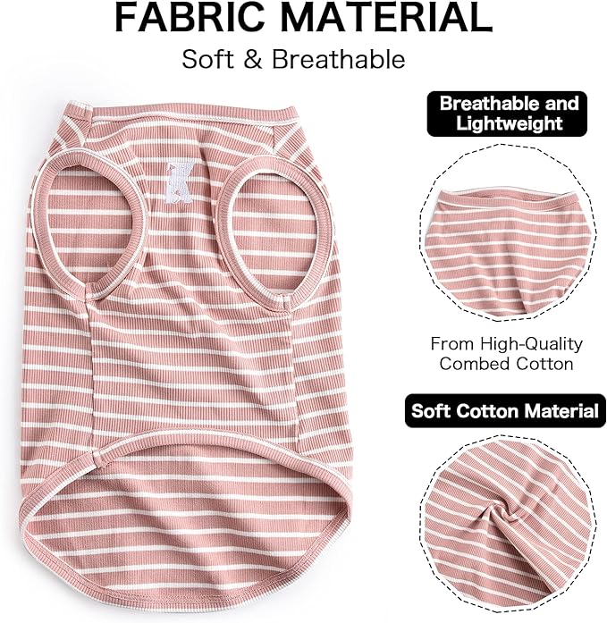 Koneseve Dog Shirt Vest Lightweight Stretchy Dog T-Shirt Soft Cool Shirts Sleeveless Stripe Vests Breathable Clothes for Puppy Kitty Cats Small Medium Large Dogs 2 Pack Pink + Green [XL/Extra Large]