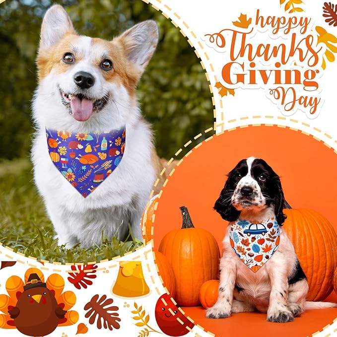Newwiee 100 Pcs Fall Dog Bandanas Bulk for Large Dogs Thanksgiving Pumpkin Maple Leaf Triangle Bandanas Bibs Adjustable Pet Scarf Holiday Soft Breathable Thanksgiving Day Scarf Accessories for Puppy