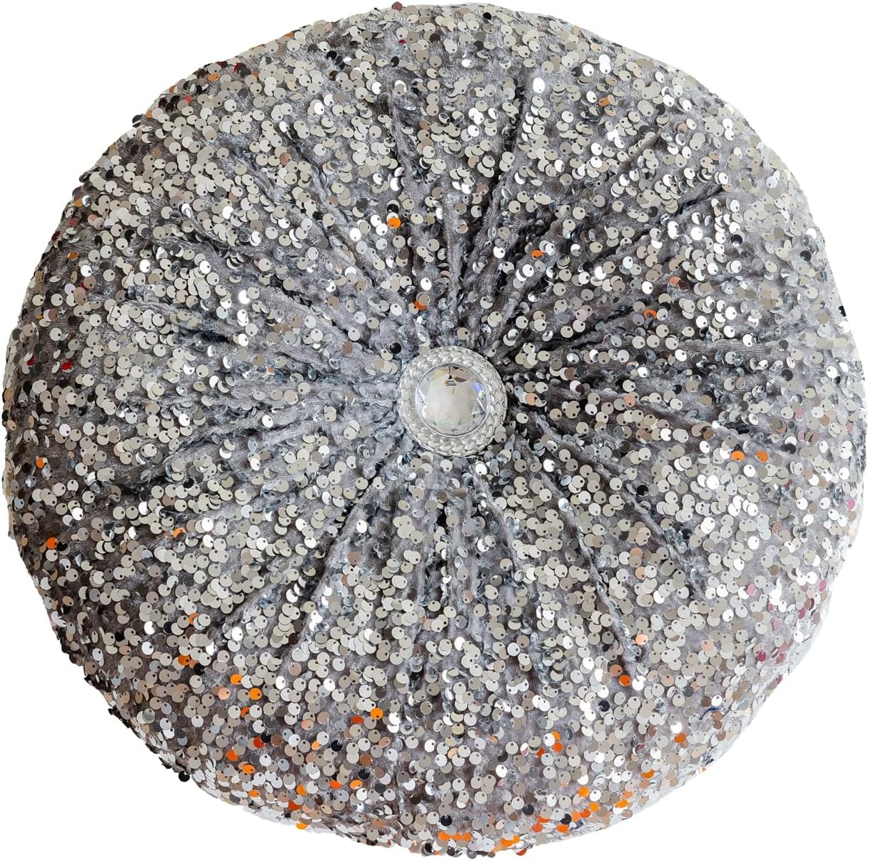 Round Throw Pillow, 13.7" Soft Glitter Sequin Pleated Pumpkin Decorative Round Pillow Circle Floor Pillow Cushions for Sofa Bed Chair Living Room Floor Home Decoration, Silver