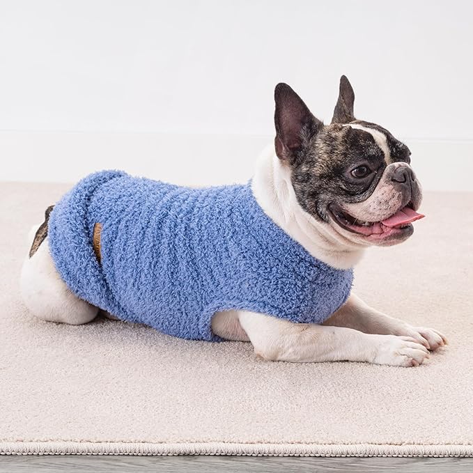 Fitwarm 2 Pack Striped Fleece Dog Sweater, Warm Winter Clothes for Small Dogs Boy Girl, Fuzzy Pet Outfit, Sky Blue, Olive Green, Small