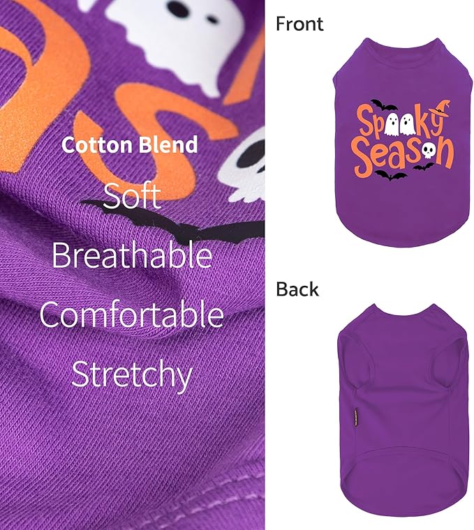 Fitwarm Halloween Spooky Season Dog Shirt, Funny Dog Clothes for Small Dogs Boy Girl, Holiday Doggy Tank Top, Pet Outfit, Purple, Orange, Medium