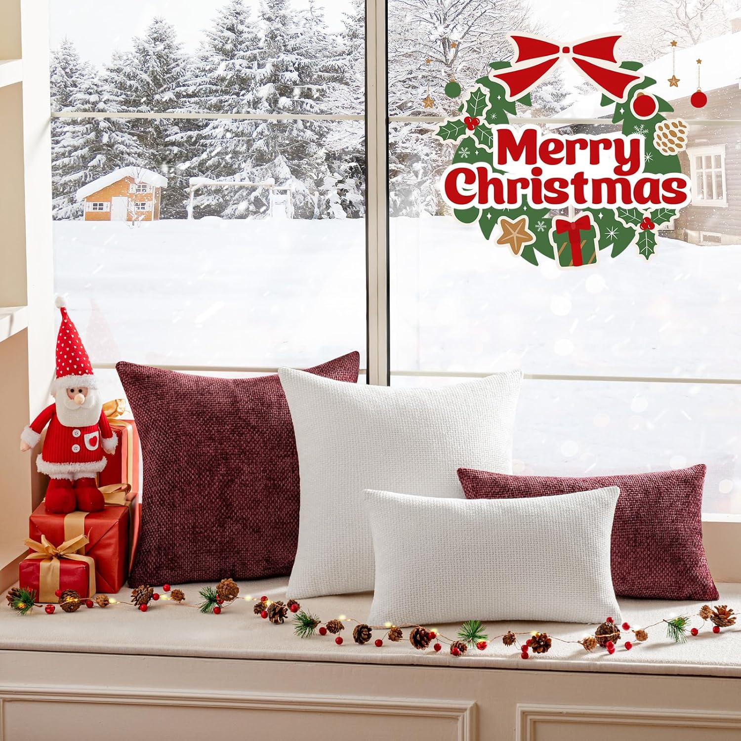 a moment Christmas White Chenille Throw Pillow Covers 12x20 Inch Pack of 2 Modern Decorative Throw Pillow Covers Farmhouse Cross Throw Pillowcases Home Decor for Sofa Bedroom Living Room Spring