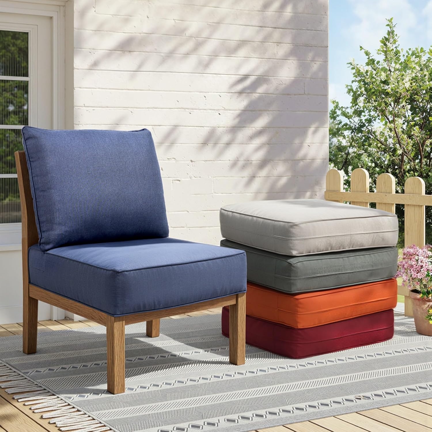 Outdoor Cushion Set for Furniture Patio Furniture, UV Resistant, Water Resistant - 6 Inch Thick Foam Garden Cushions– 24x24 Inch Patio Seat Covers for Chair/Sofa/Couch | Blue | 2-Pack |