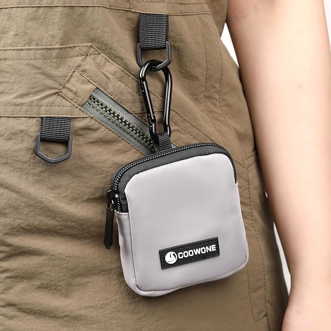 COOWONE Dog Treat Pouch Pocket Sized Pet Puppy Training Pouch for Dog Training Behavior Aids, Waterproof Nylon Fabric Dog Poop Bag Holder, Hands Free Dog Walking Bag with Metal Carabiner (Grey)