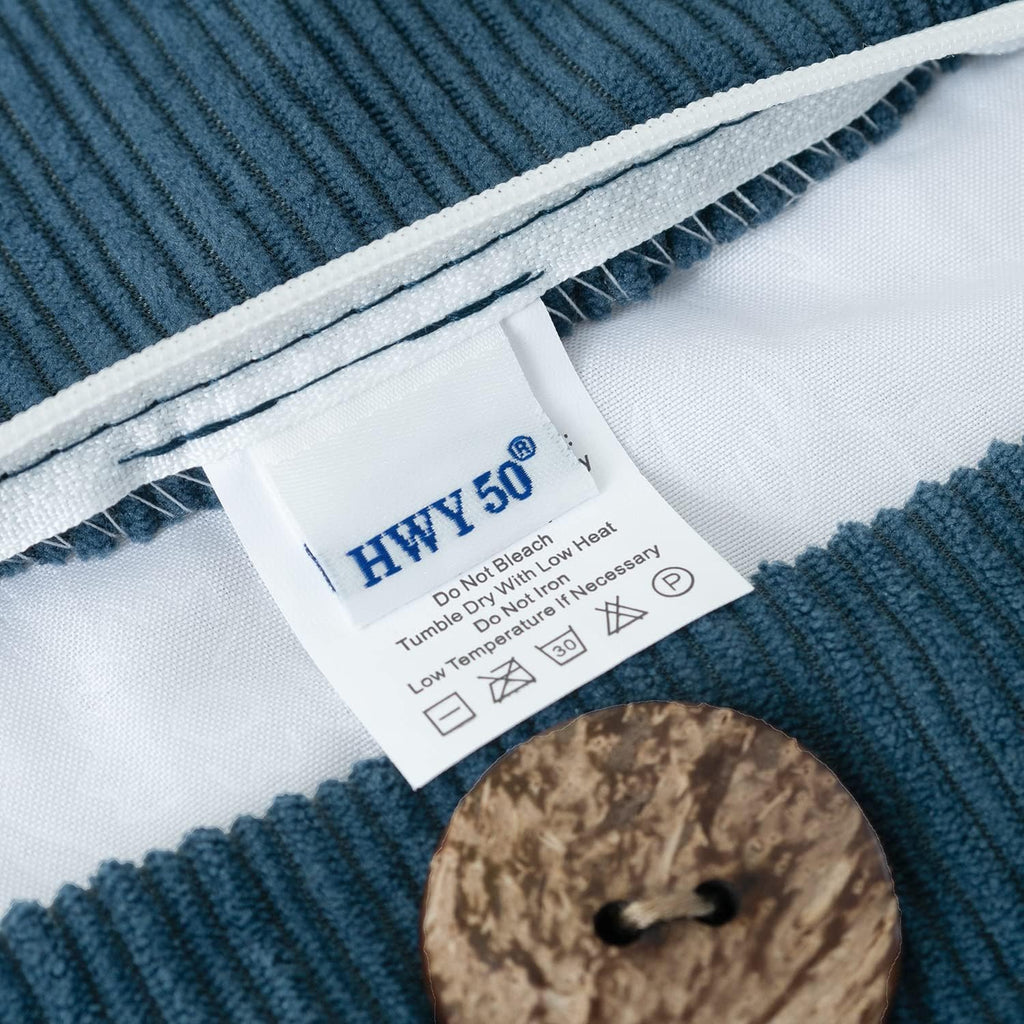 HWY 50 Blue Chenille Throw Pillow Covers 12x20 Inch with Triple Buttons, Soft Farmhouse Accent Decorative Cushion Cases for Couch Sofa Living Room Pack of 2 Rectangle