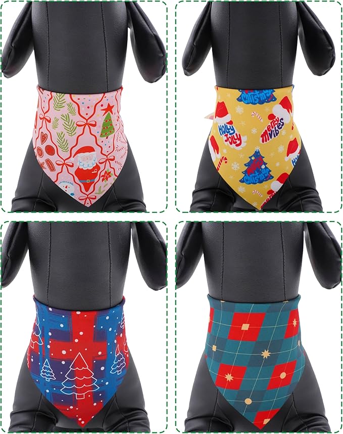 PET SHOW 100 Pack Christmas Dog Bandanas Bulk for Small Medium Dogs No Stitch Scarves Xmas Triangle Bibs Kerchief Set Pet Girl Boy Holiday Party Grooming Accessories, M