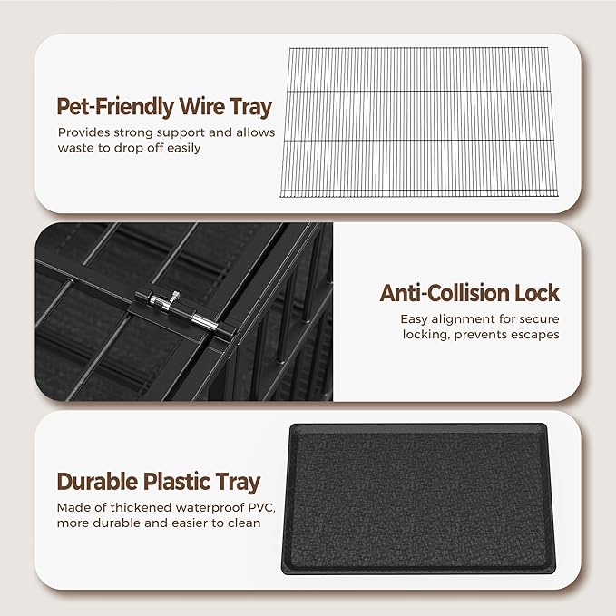 48"/38" Dog Crates for Large Dogs, Upgraded 4 Lockable Wheels, Removable Door, Dog Kennel Indoor, Max Load 300Lbs, Easy to Clean, Removable Tray, XL Dog Cage for Large and Medium Dogs