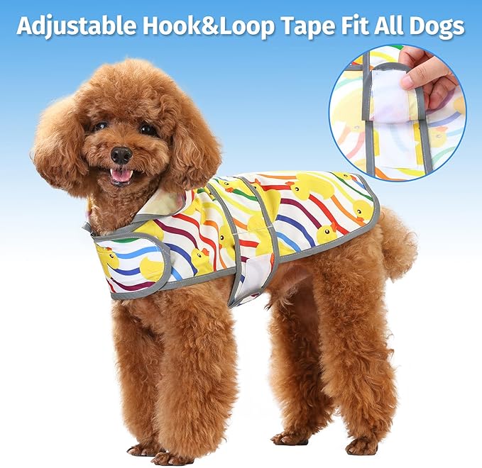 Dog Raincoat for Small Dogs Puppies Waterproof Hooded Rain Jacket with Reflective Strips Leash Hole & Poncho Adjustable Fit (Rainbow,S)