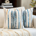 Aeckself Boho Pillow Covers 18x18 Inch Set of 2, Farmhouse Decorative Striped Square Chenille Tufted Accent Neutral Throw Pillow Covers for Living Room Couch Bed, Sky Blue