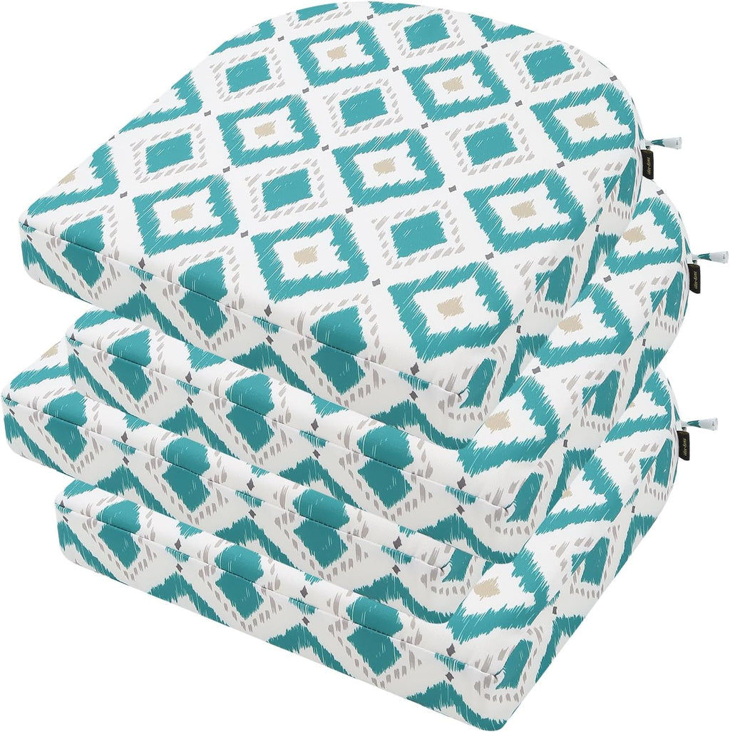 idee-home Outdoor Chair Cushions Set of 4, Thick 17" x 17" x 3" Outdoor Seat Cushions Patio Furniture Waterproof with Ties, Dining Pads