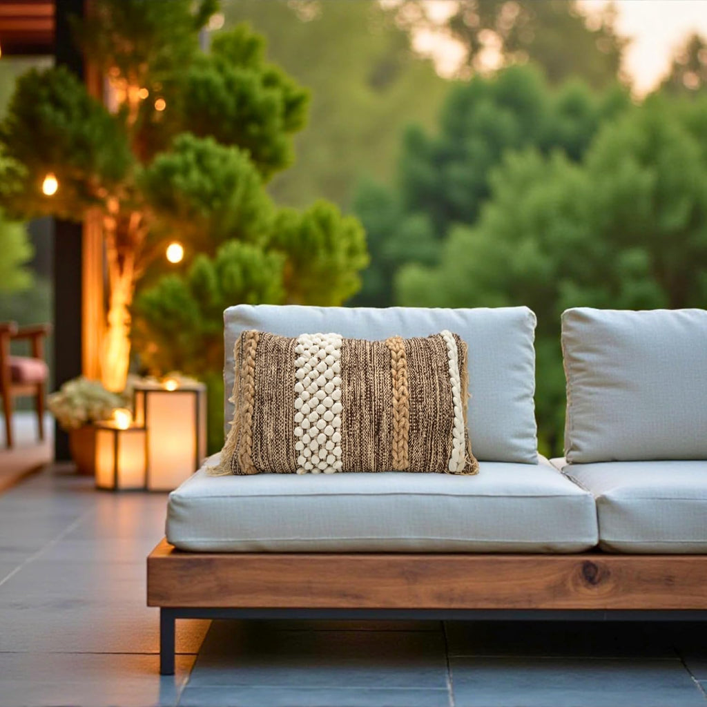 Decorative Boho-Chic Lumbar Pillow Cover 12x20 Premium Handwoven Tufted Cotton &Wool Accent Pillows, Earthy Color Throw Cushion, Farmhouse & Bohemian Home Decor (Limited Edition Cover Only)