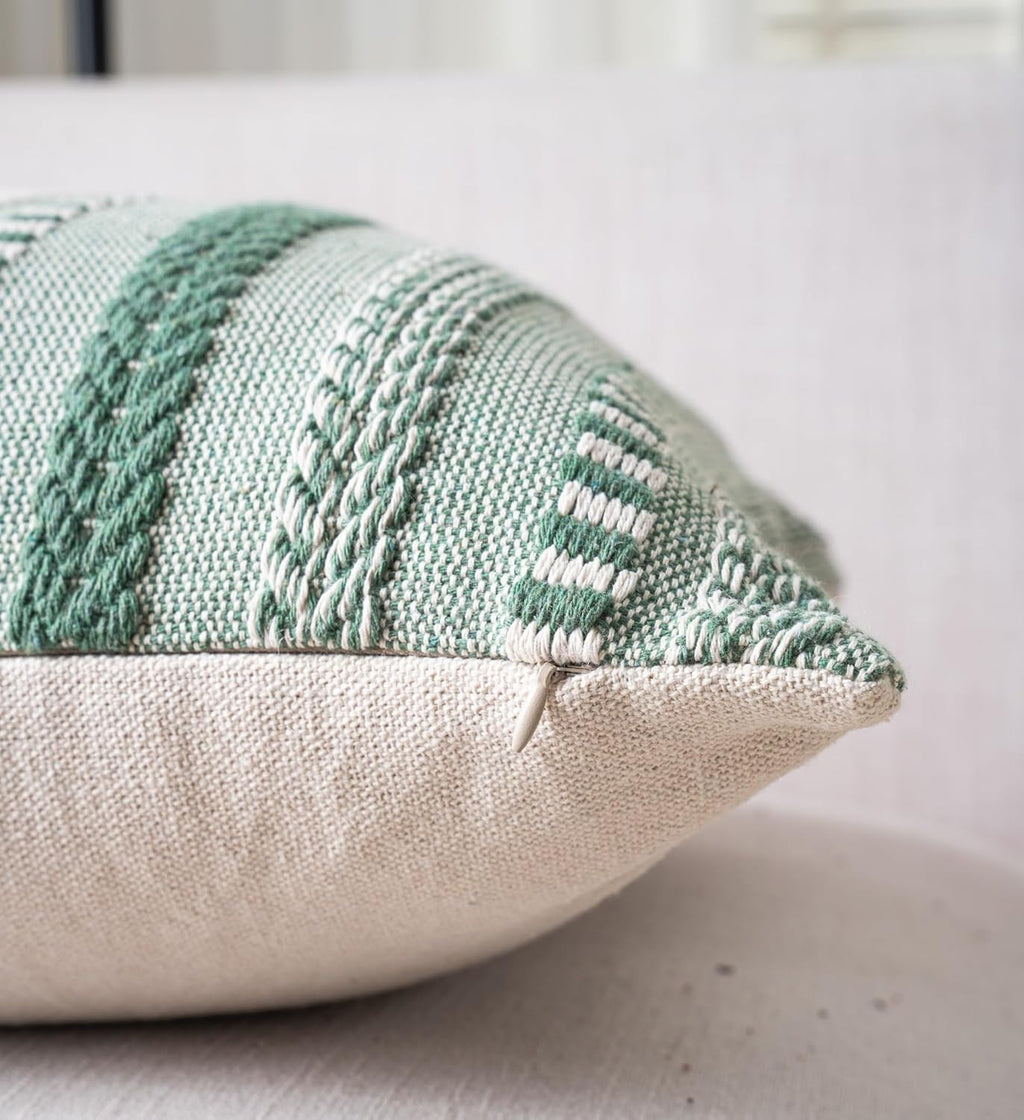 Boho Throw Pillow Covers 22x22 Inch Set of 2, Farmhouse Decorative Couch Pillow Cases, Light Green Accent Pillows of Bed, Sofa Bedroom Living Room Home Decor Cushion Cover
