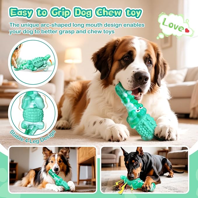 Dog Chew Toys for Aggressive Chewers: Tough Squeaky Alligator Toy for Small, Medium, Large Breed to Keep Them Busy & Clean Teeth and Reduce Boredom or Stress Relief