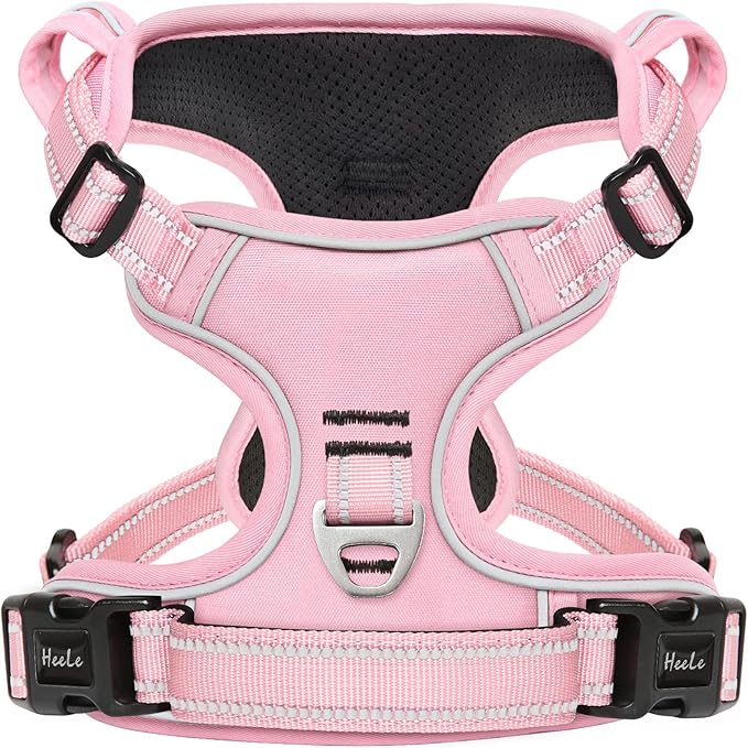 HEELE Dog Harness, No Pull Adjustable Padded Reflective Harness for Small Medium Large Dogs with Handle for Walking Training, Pink, M