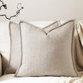26x26 Linen Euro Sham Pillow Covers Natural Beige Pack of 2 Farmhouse Boho Neutral Accents Striped Textured Square Decorative Throw Pillow Cases for Living Room Couch Bed Home Decor