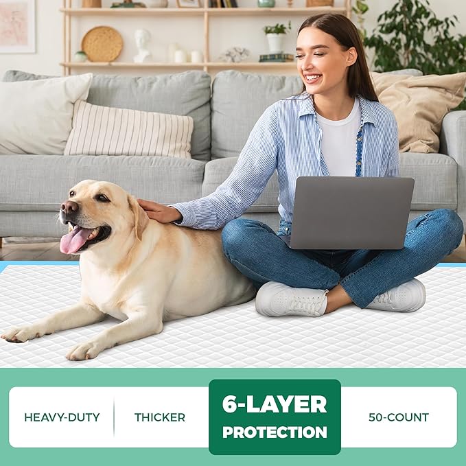 50 Count Dog Pee Pads Extra Large- 28" x 34", Super Absorbent Leak-Proof XL Puppy Pads 50 Pack Quick-Dry XLarge Disposable Pet Potty Training Pads for Dogs, Puppies, Doggie