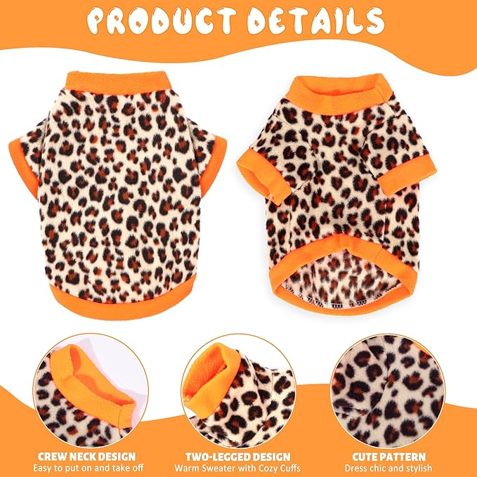 2 Pieces Dog Sweaters for Small Dogs, Fall Winter Fleece Dog Clothes, Soft and Warm Puppy Sweater Doggie Coat for Winter Pet Cloting for Chihuahua Yorkie (Polka dots, Leopard Print, Medium)