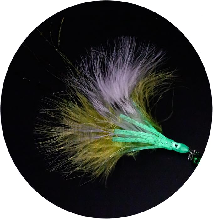 Cat Wand Toy with Round Base – Interactive Feather & Glow-in-The-Dark Octopus Attachments – Suction Cup Cat Toy for Indoor Cats & Kittens