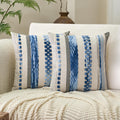 Aeckself Boho Throw Pillow Covers 18x18 Inch Set of 2, Farmhouse Decorative Striped Square Pillow Covers Chenille Tufted Pillow Cases Accent Neutral Pillowcase for Living Room Couch Bed, Sky Blue
