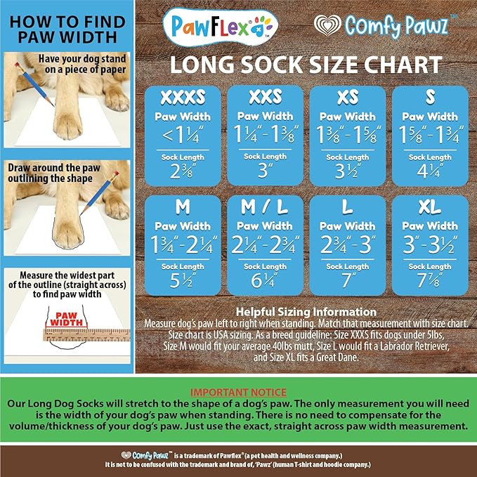 Medical Therapeutic Double Sided Non-Slip Cotton Dog Socks | PawFlex Comfy Pawz Silicone Grip on Inner Cuff No Twisting or Sliding Off | Senior & Disabled Dog Traction Control |Pet Paw Protection