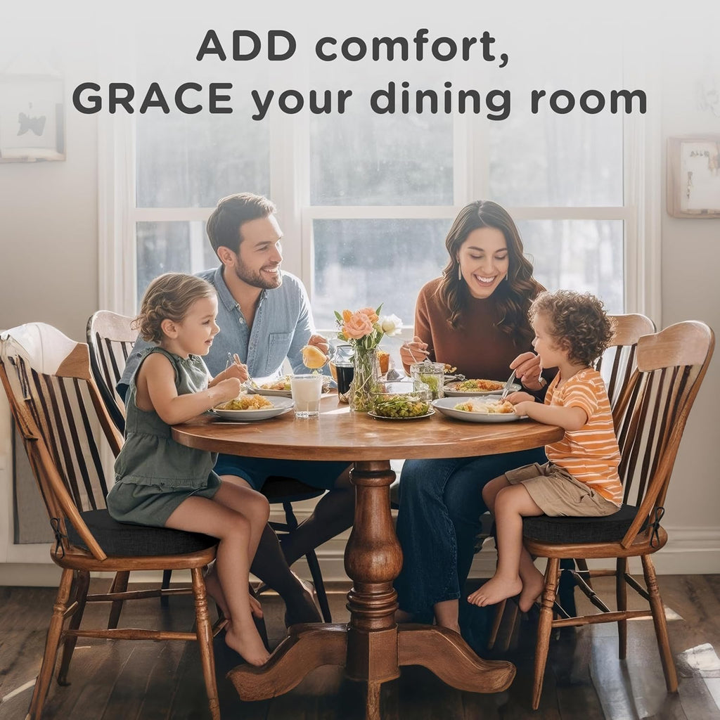 AddGrace Chair Cushions for Dining Chairs Set of 6 Windsor Kitchen Chair Cushions with Removable Textured Cover and Non Slip Bottom Indoor Chair Pads with Ties and Foam (16.5x15.5 Inches Black)