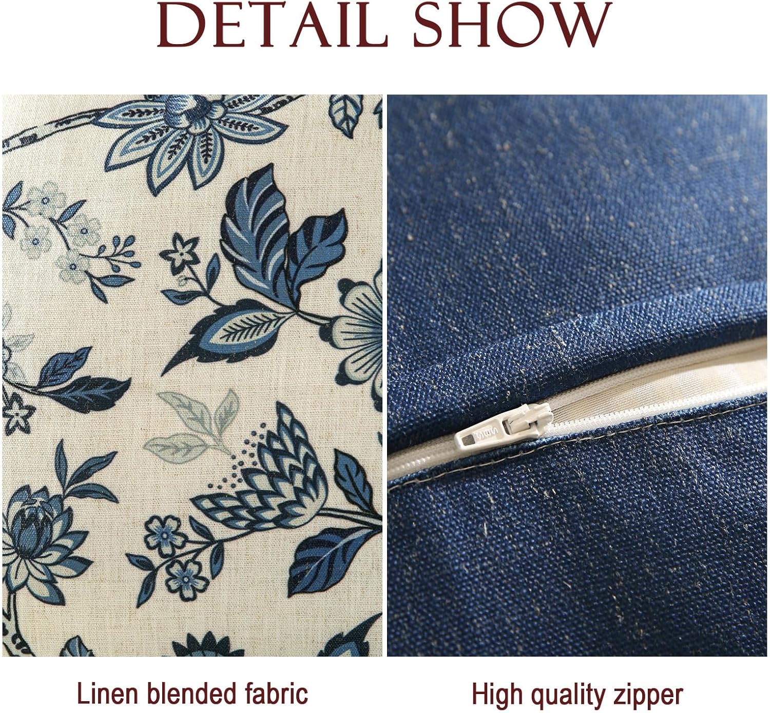 Chinoiserie Throw Pillow Covers,Classic Chinoiserie Blue and White with Floral Pattern Linen Throw Pillowcases,Decorative Square Cushion Covers for Couch Bed Car,18x18 Inches