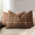 Foindtower Pack of 2 Decorative Faux Linen Jacquard Check Throw Pillow Covers Farmhouse Lumbar Cushion Cover with Grid Textured Pillowcase for Couch Sofa Living Room Home Decor,12×20 Inch,Orange Brown