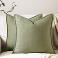 26x26 Linen Euro Sham Pillow Covers Sage Green Pack of 2 Farmhouse Boho Neutral Accents Striped Textured Square Decorative Throw Pillow Cases for Living Room Couch Bed Home Decor