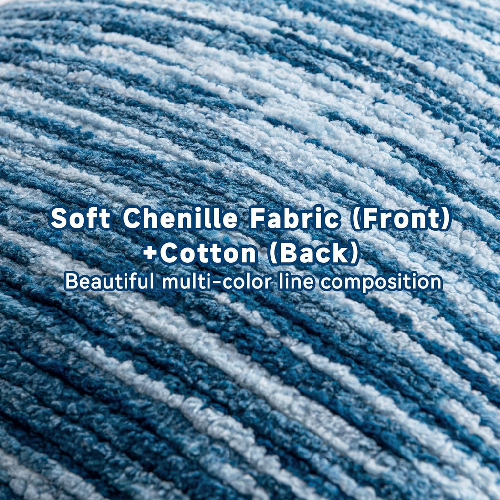 AmHoo Boho Throw Pillow Cover Decorative Bohemian Woven Tufted Striped Farmhouse with Tassels Textured Cushion Case Pillowcase Neutral for Sofa Couch Bed 18 x 18-Inch Sky Blue