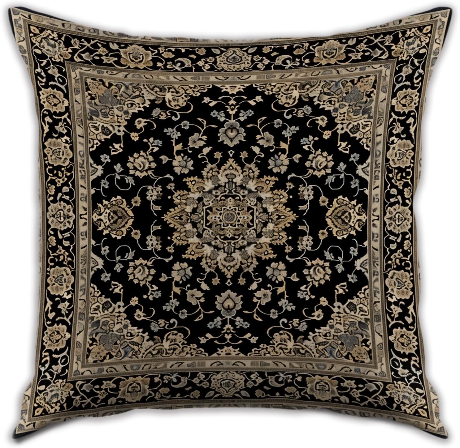 Vintage Boho Floral Print Throw Pillow Cover 18x18 - Brown, Black - Retro Rust Floral Decor Pillowcase | Indoor Outdoor Cushion Case for Sofa Bed Living Room Bedroom Home (Beige&Black, 18x18inch)